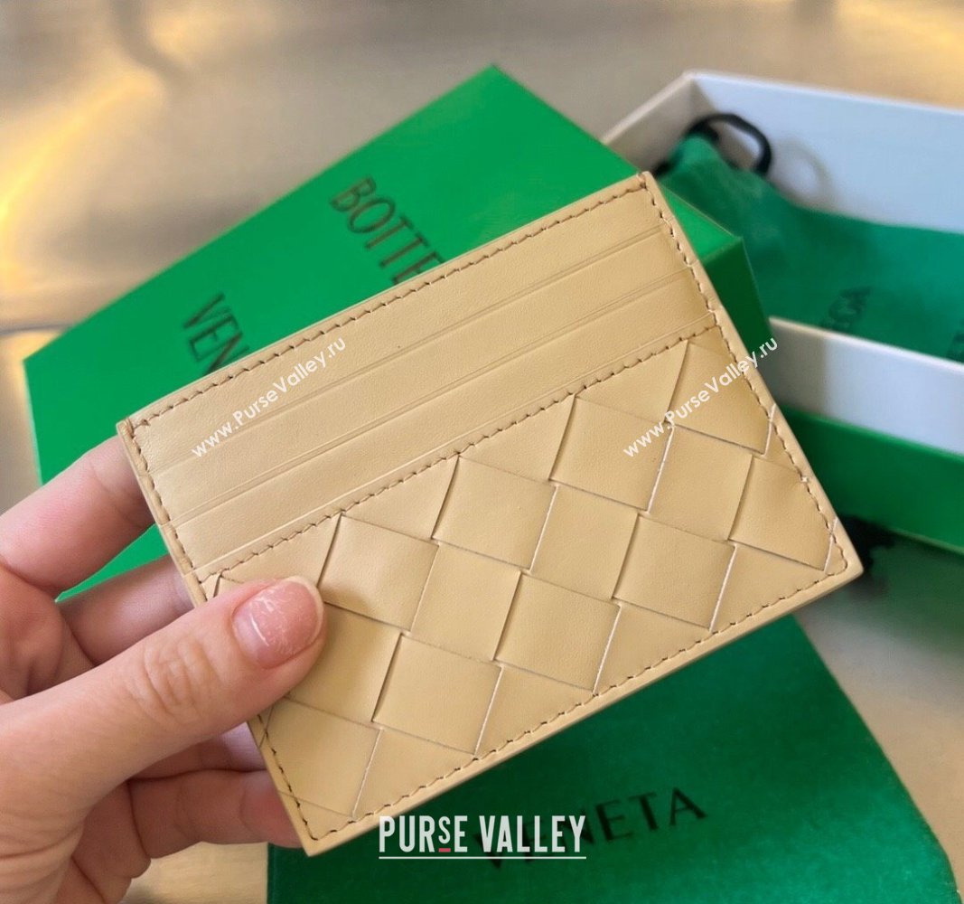 Bottega Veneta Intrecciato Leather Credit Card Case Oat Beige 2024 731956 (WT-240314057)