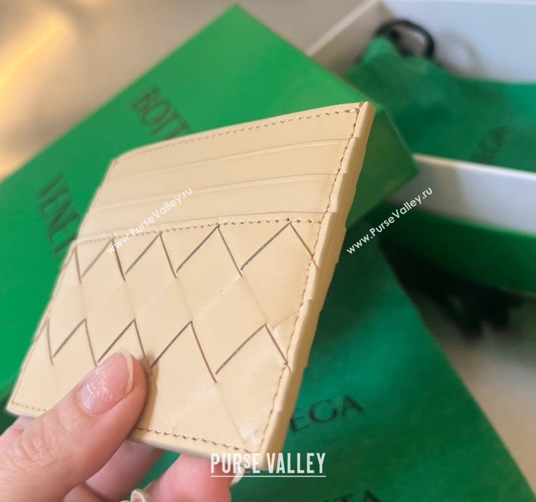 Bottega Veneta Intrecciato Leather Credit Card Case Oat Beige 2024 731956 (WT-240314057)