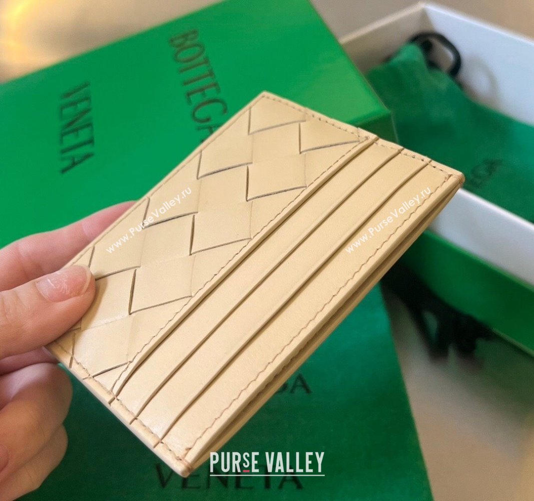 Bottega Veneta Intrecciato Leather Credit Card Case Oat Beige 2024 731956 (WT-240314057)