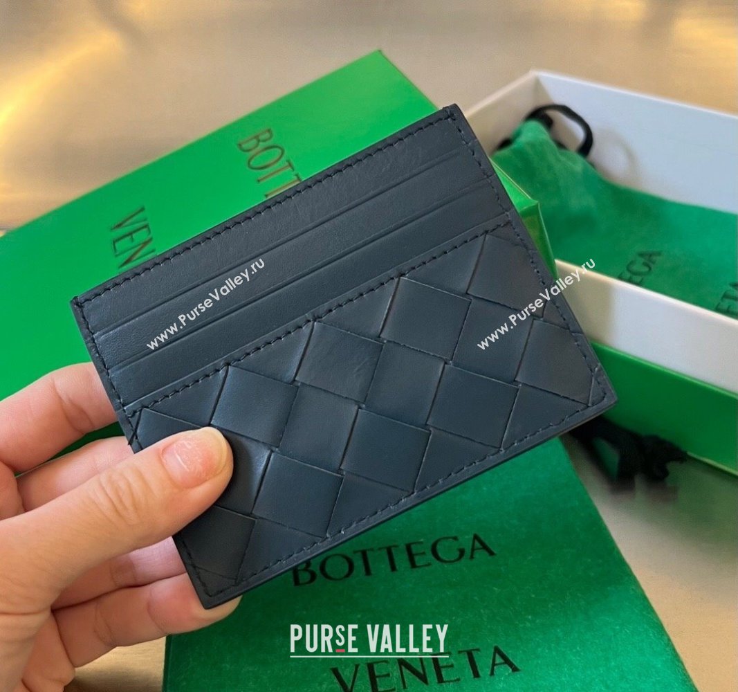 Bottega Veneta Intrecciato Leather Credit Card Case Dark Blue 2024 731956 (WT-240314058)
