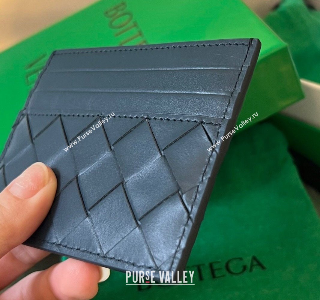 Bottega Veneta Intrecciato Leather Credit Card Case Dark Blue 2024 731956 (WT-240314058)