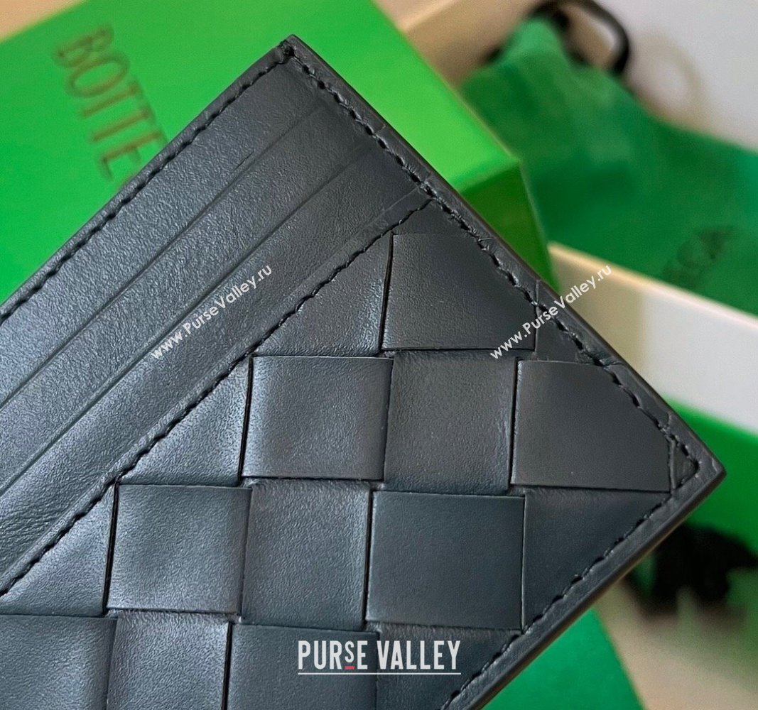 Bottega Veneta Intrecciato Leather Credit Card Case Dark Blue 2024 731956 (WT-240314058)