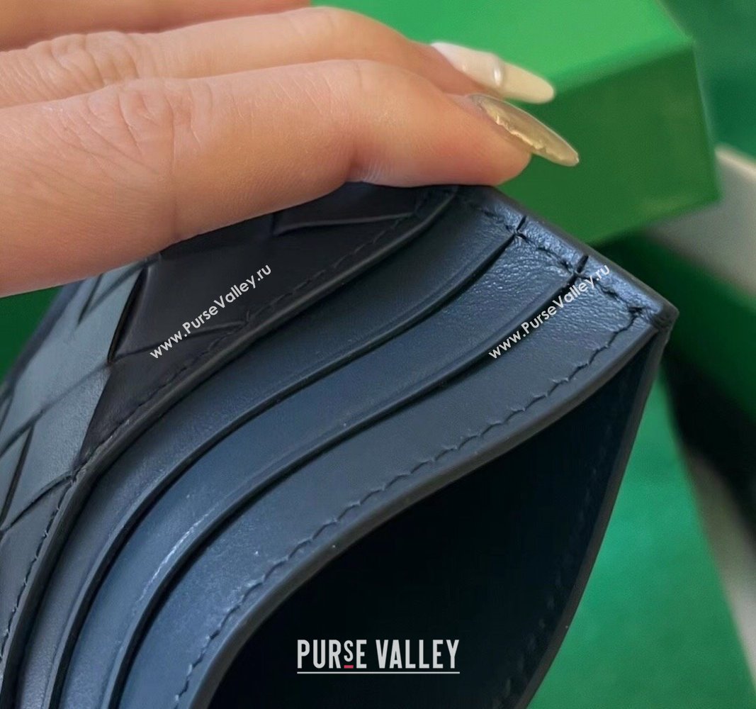 Bottega Veneta Intrecciato Leather Credit Card Case Dark Blue 2024 731956 (WT-240314058)