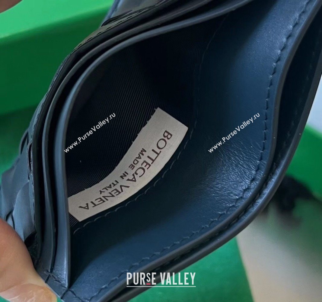 Bottega Veneta Intrecciato Leather Credit Card Case Dark Blue 2024 731956 (WT-240314058)