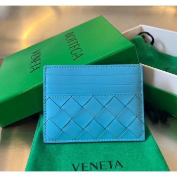 Bottega Veneta Intrecciato Leather Credit Card Case Pool Blue 2024 731956 (WT-240314059)