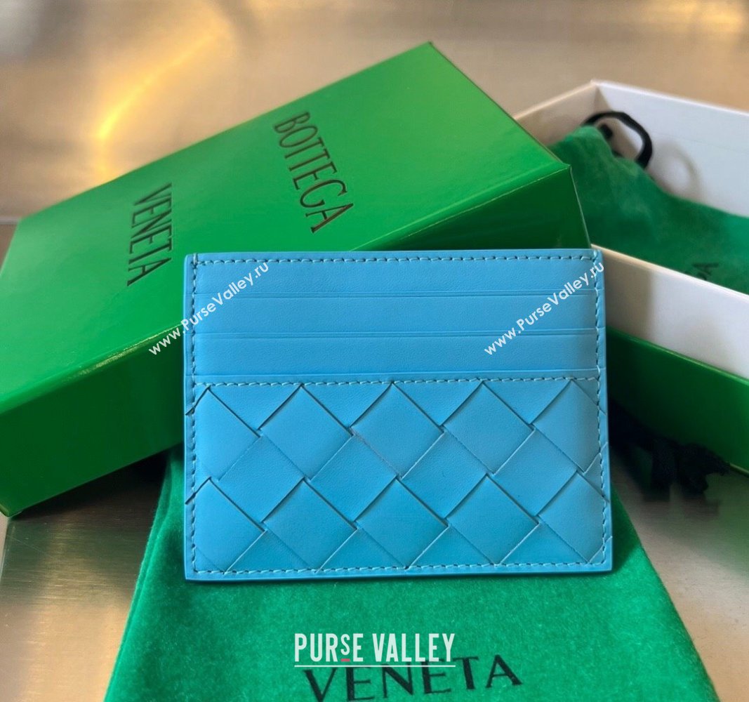 Bottega Veneta Intrecciato Leather Credit Card Case Pool Blue 2024 731956 (WT-240314059)