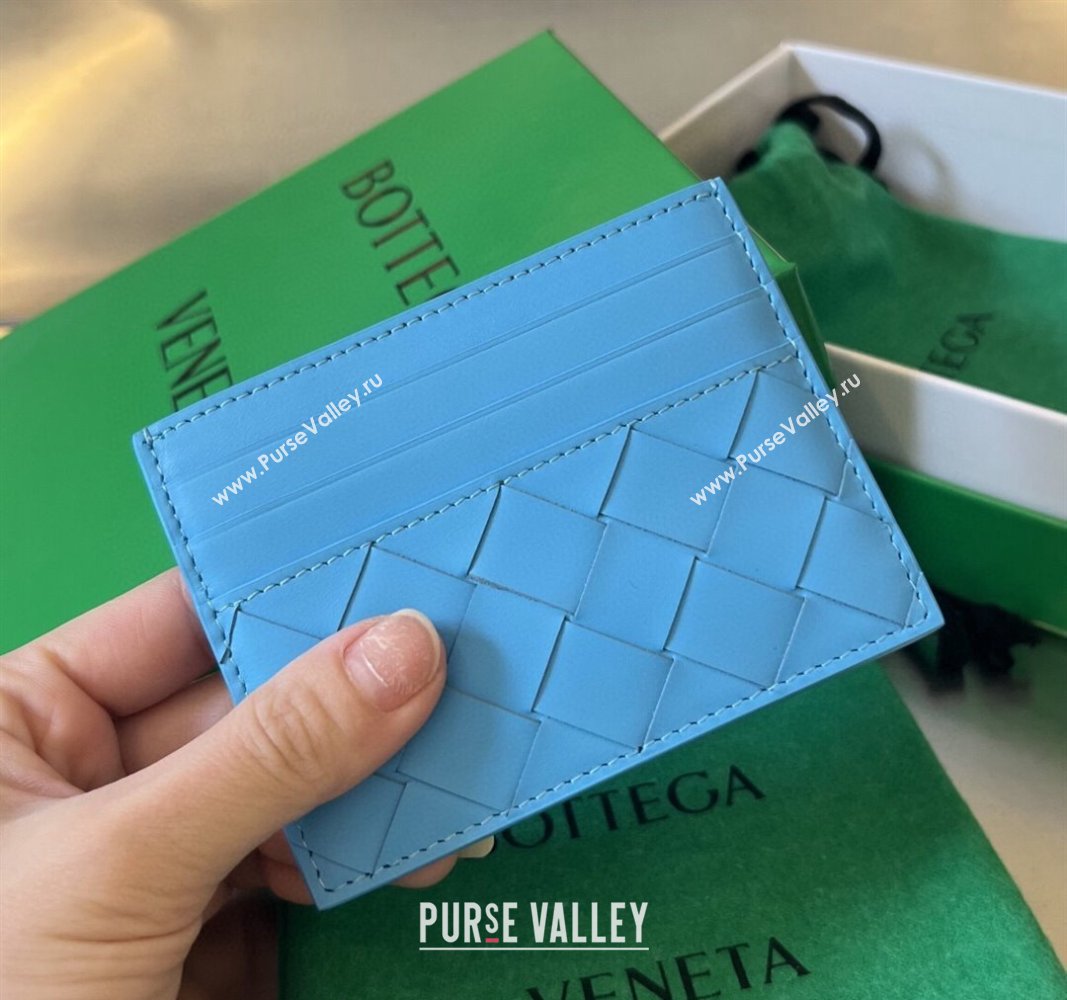 Bottega Veneta Intrecciato Leather Credit Card Case Pool Blue 2024 731956 (WT-240314059)