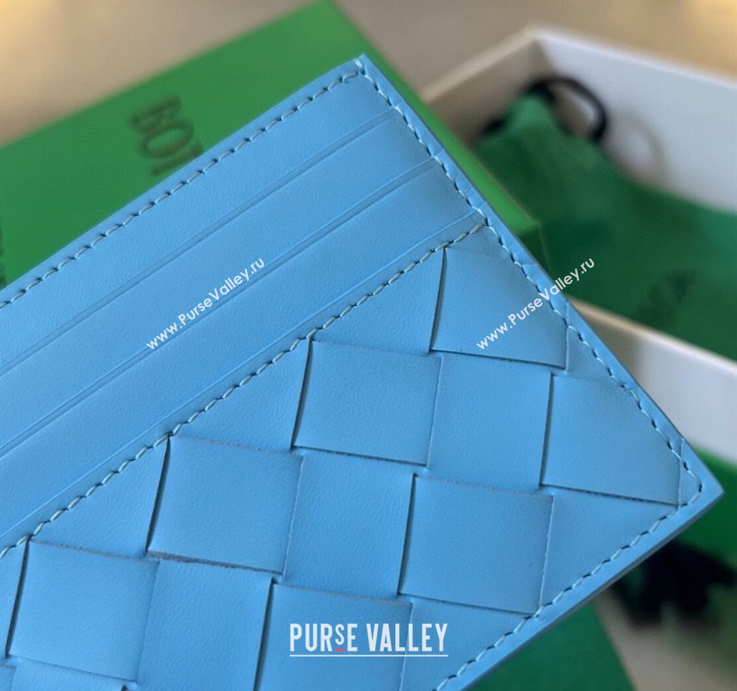 Bottega Veneta Intrecciato Leather Credit Card Case Pool Blue 2024 731956 (WT-240314059)