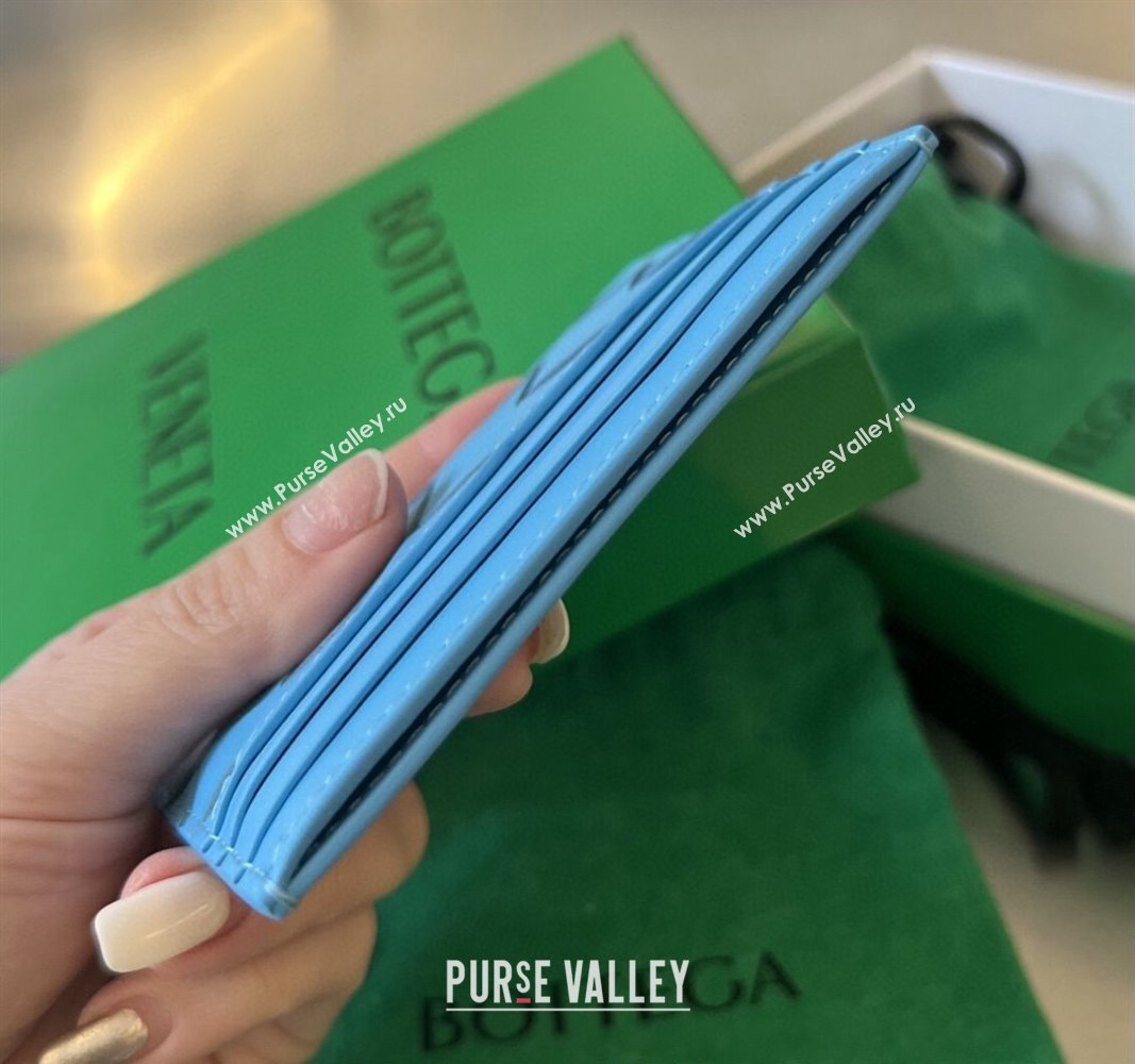 Bottega Veneta Intrecciato Leather Credit Card Case Pool Blue 2024 731956 (WT-240314059)