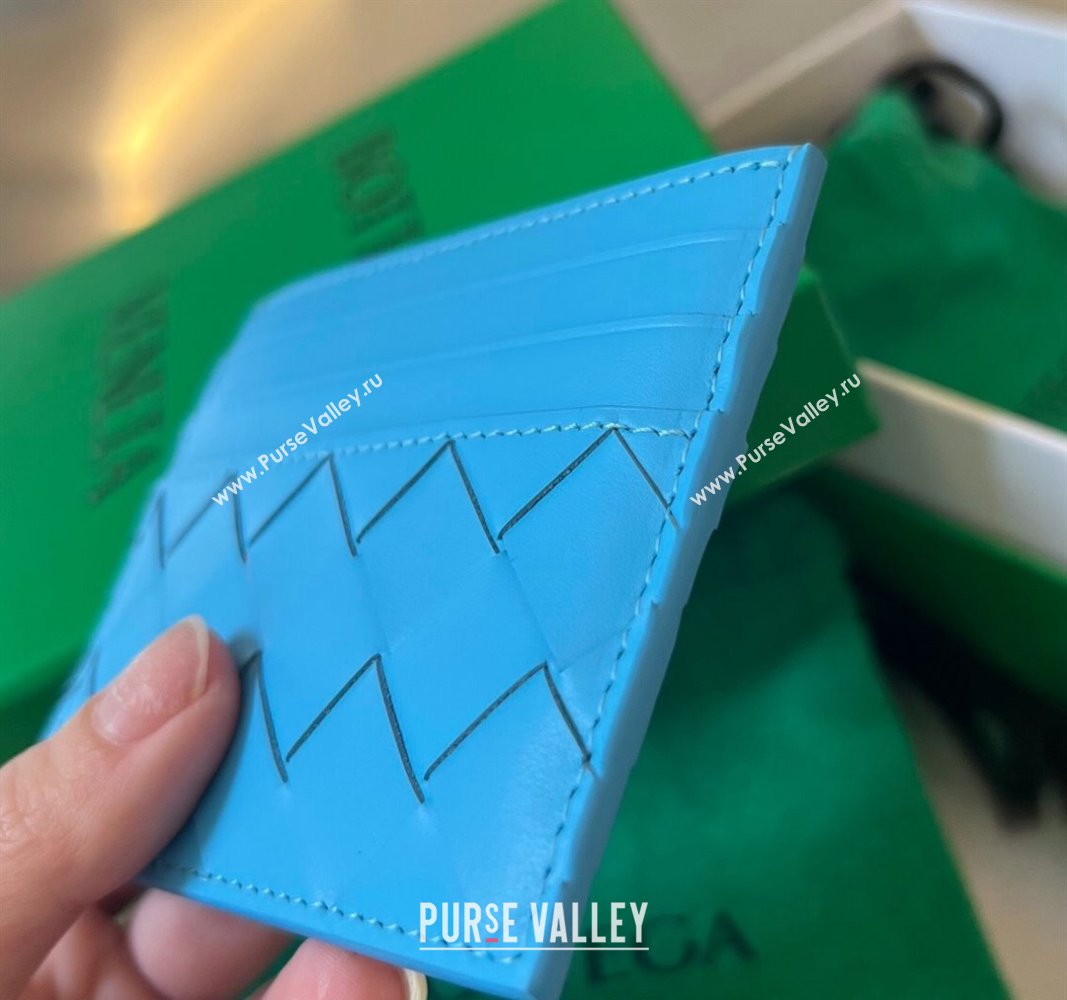 Bottega Veneta Intrecciato Leather Credit Card Case Pool Blue 2024 731956 (WT-240314059)