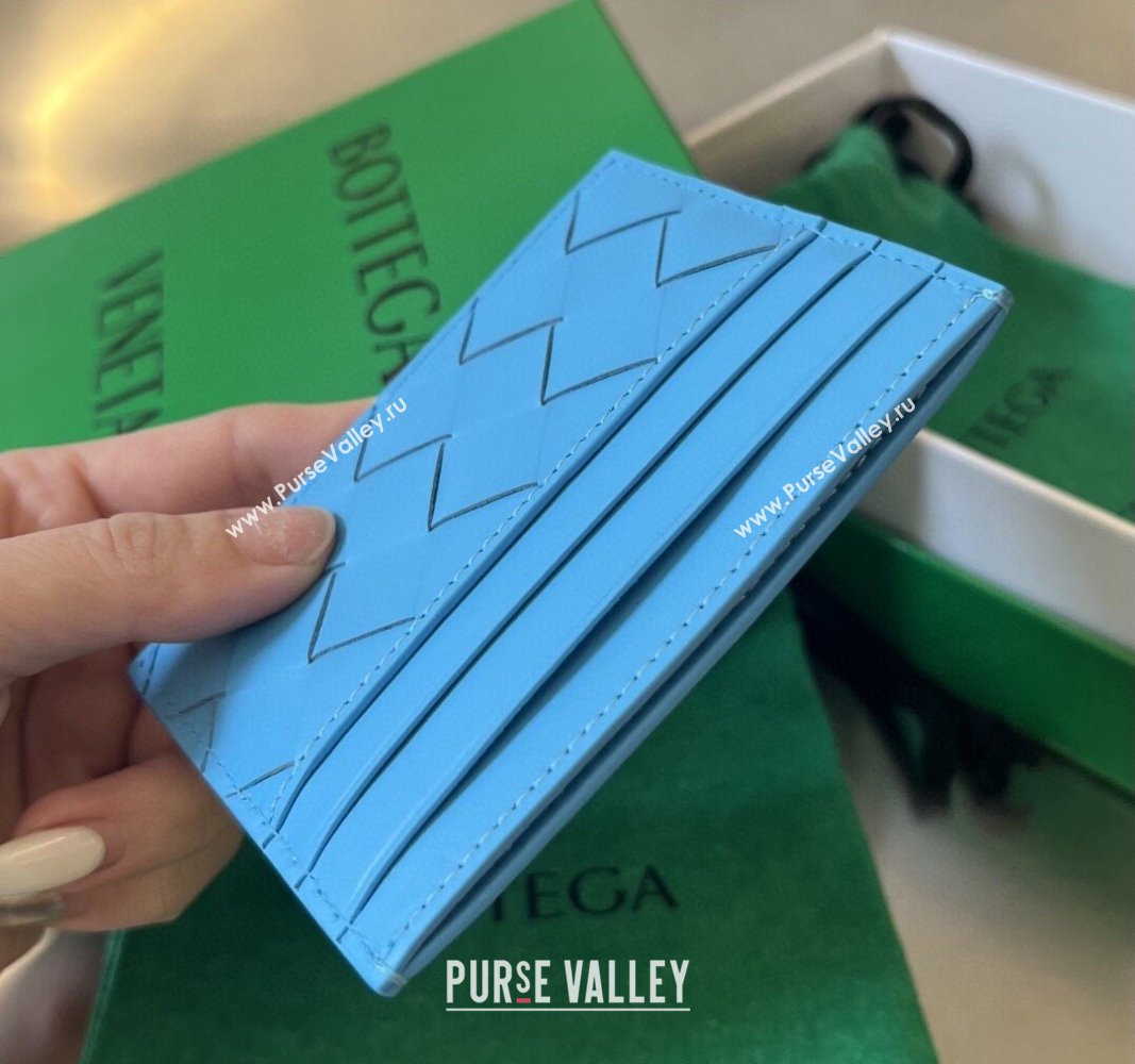 Bottega Veneta Intrecciato Leather Credit Card Case Pool Blue 2024 731956 (WT-240314059)