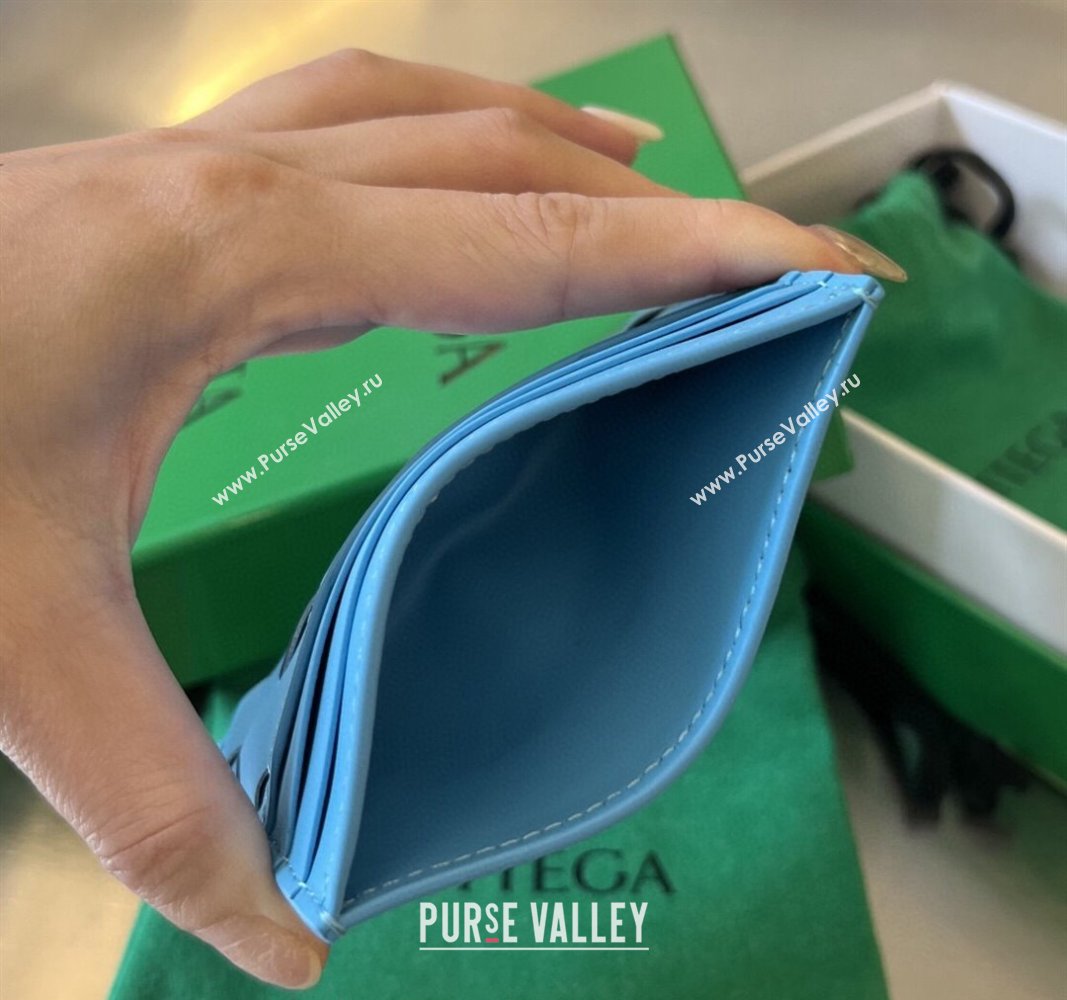 Bottega Veneta Intrecciato Leather Credit Card Case Pool Blue 2024 731956 (WT-240314059)