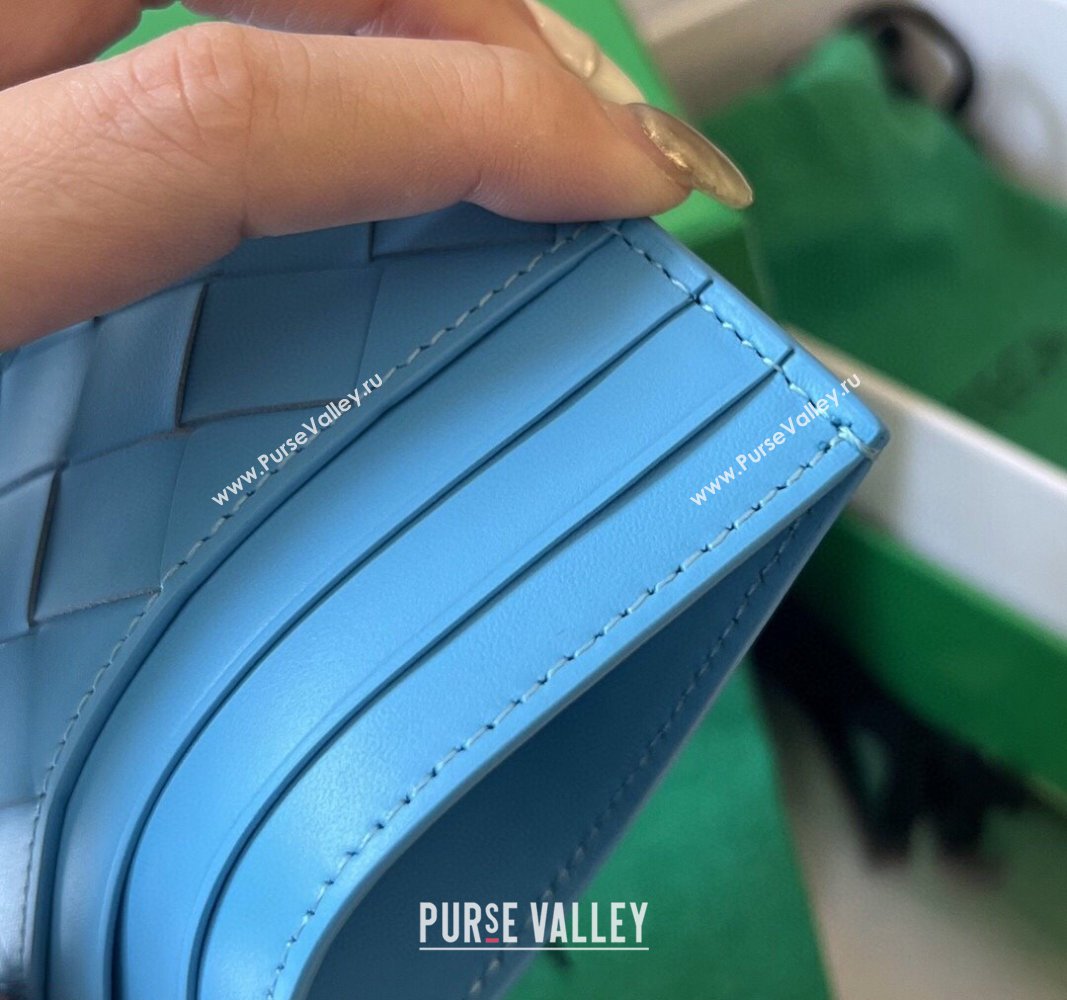 Bottega Veneta Intrecciato Leather Credit Card Case Pool Blue 2024 731956 (WT-240314059)