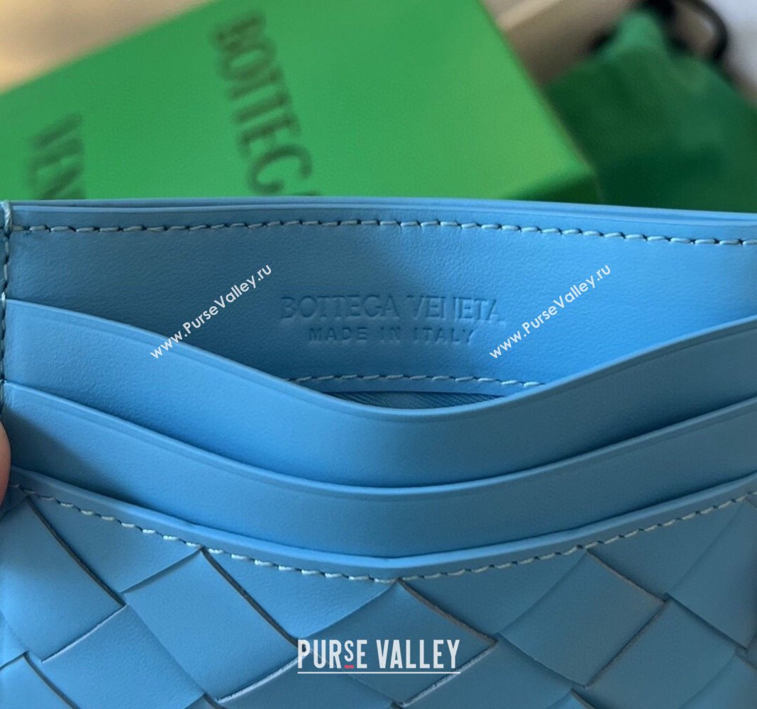 Bottega Veneta Intrecciato Leather Credit Card Case Pool Blue 2024 731956 (WT-240314059)