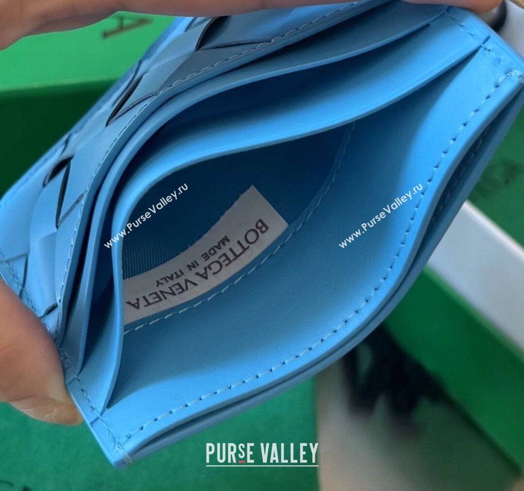 Bottega Veneta Intrecciato Leather Credit Card Case Pool Blue 2024 731956 (WT-240314059)