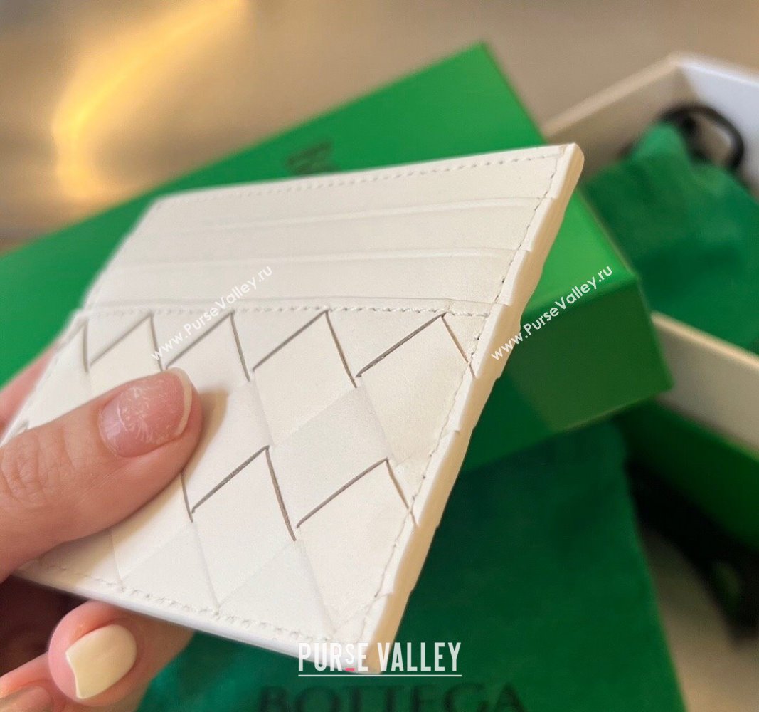 Bottega Veneta Intrecciato Leather Credit Card Case White 2024 731956 (WT-240314060)