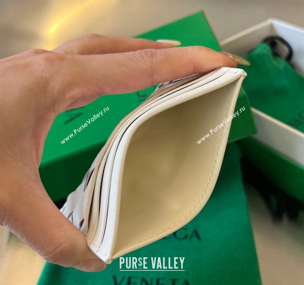 Bottega Veneta Intrecciato Leather Credit Card Case White 2024 731956 (WT-240314060)