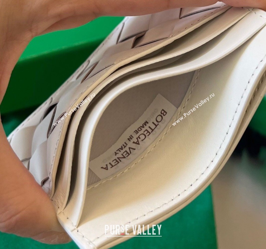 Bottega Veneta Intrecciato Leather Credit Card Case White 2024 731956 (WT-240314060)