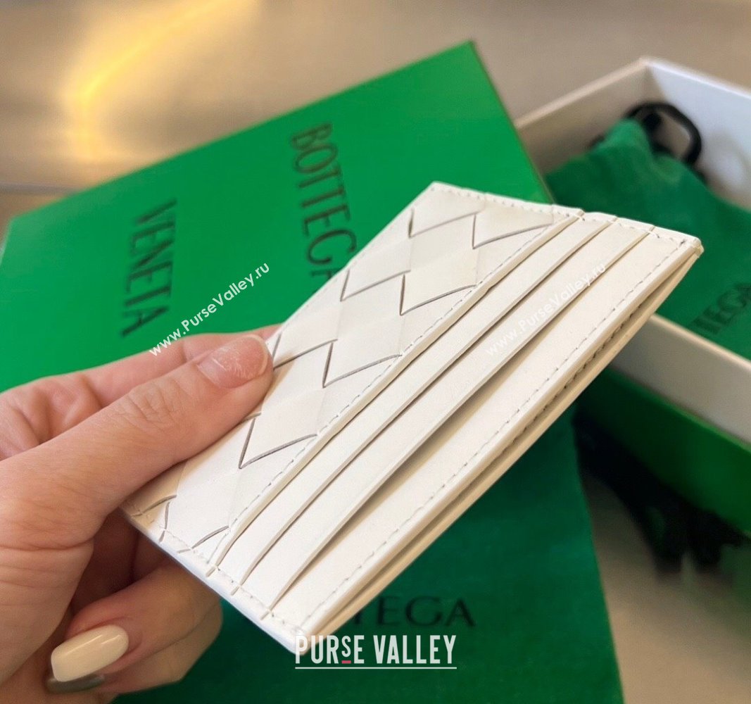 Bottega Veneta Intrecciato Leather Credit Card Case White 2024 731956 (WT-240314060)