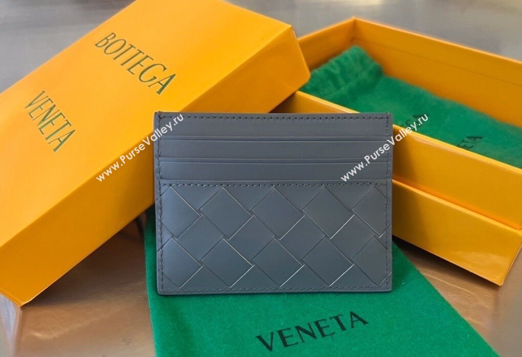Bottega Veneta Intrecciato Leather Credit Card Case Grey 2 2024 731956 (WT-240314064)