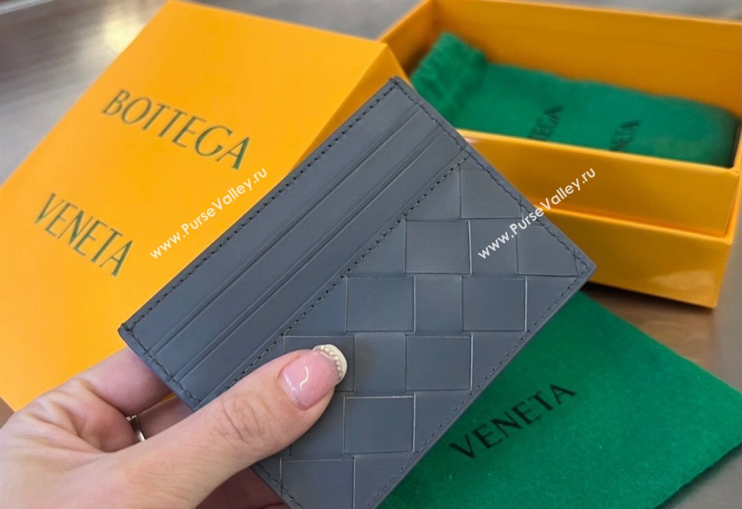 Bottega Veneta Intrecciato Leather Credit Card Case Grey 2 2024 731956 (WT-240314064)