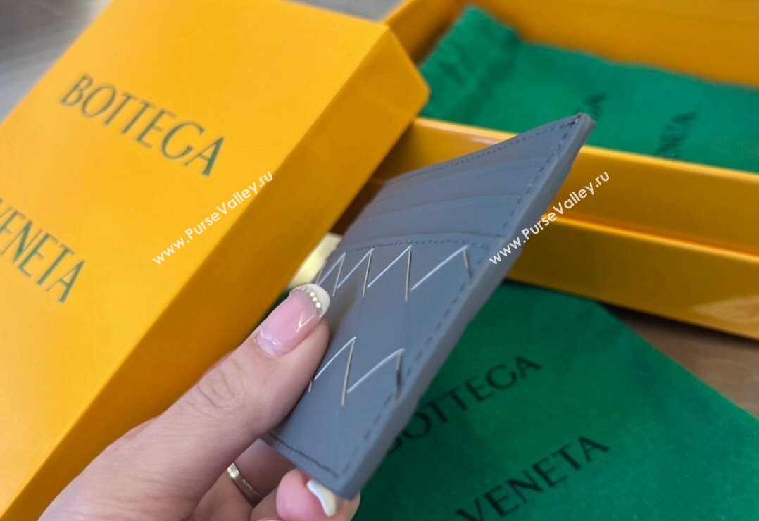 Bottega Veneta Intrecciato Leather Credit Card Case Grey 2 2024 731956 (WT-240314064)