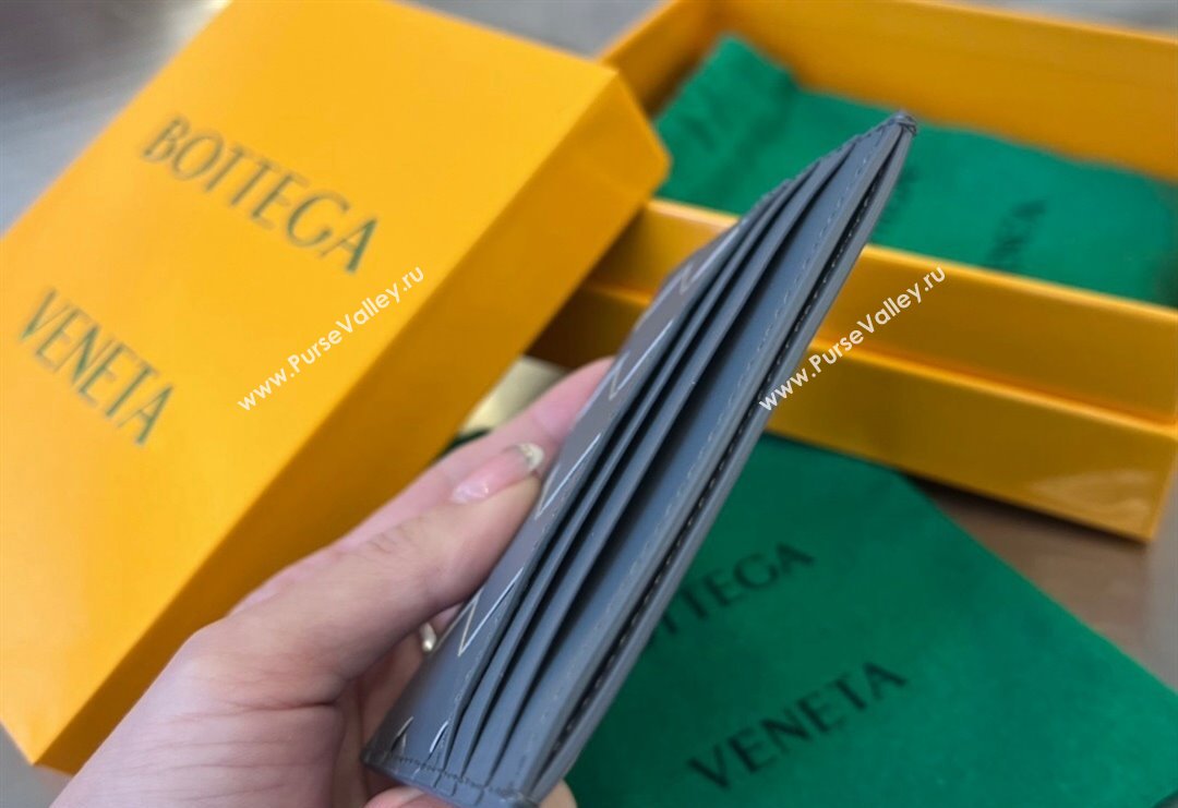Bottega Veneta Intrecciato Leather Credit Card Case Grey 2 2024 731956 (WT-240314064)