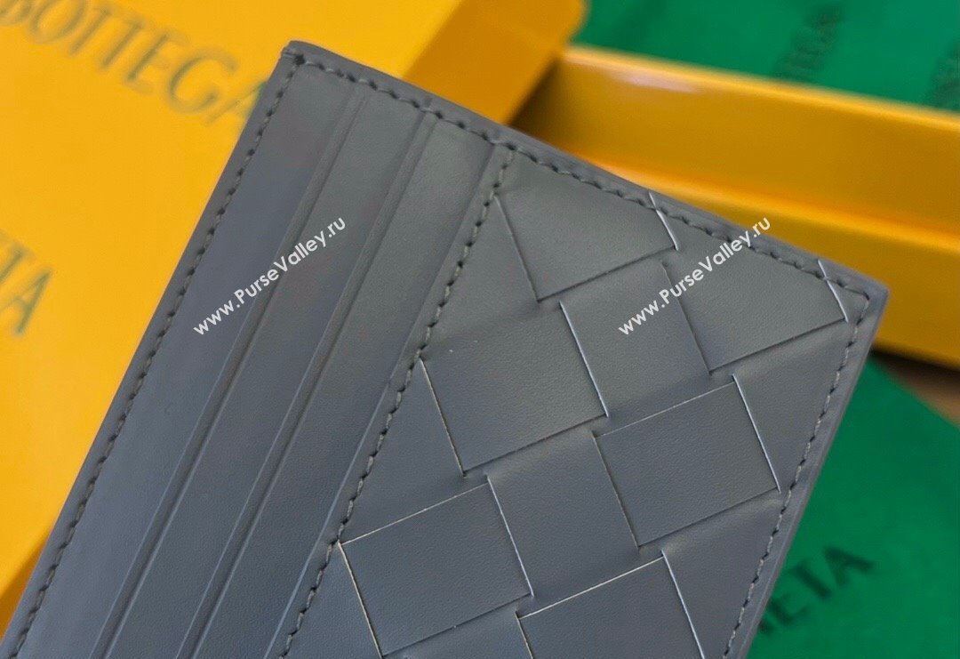 Bottega Veneta Intrecciato Leather Credit Card Case Grey 2 2024 731956 (WT-240314064)