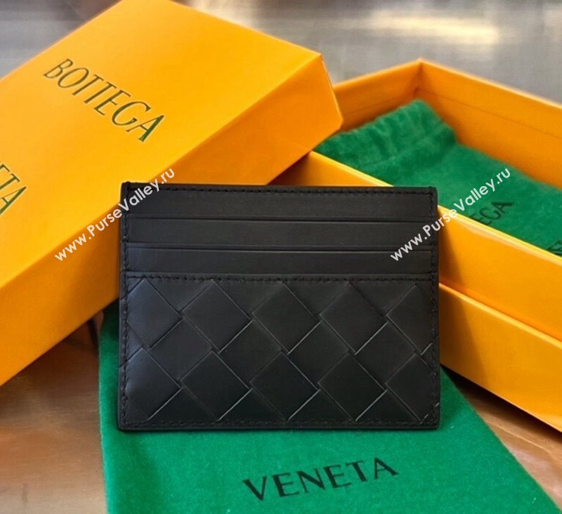 Bottega Veneta Intrecciato Leather Credit Card Case Black 2024 731956 (WT-240314065)