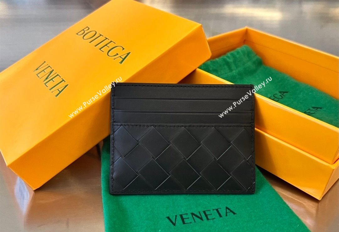 Bottega Veneta Intrecciato Leather Credit Card Case Black 2024 731956 (WT-240314065)