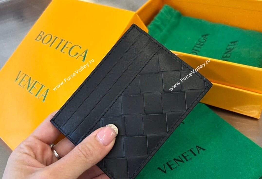 Bottega Veneta Intrecciato Leather Credit Card Case Black 2024 731956 (WT-240314065)