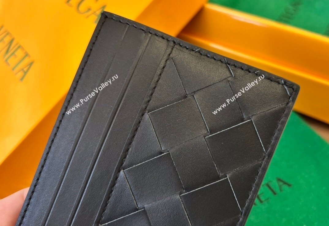 Bottega Veneta Intrecciato Leather Credit Card Case Black 2024 731956 (WT-240314065)