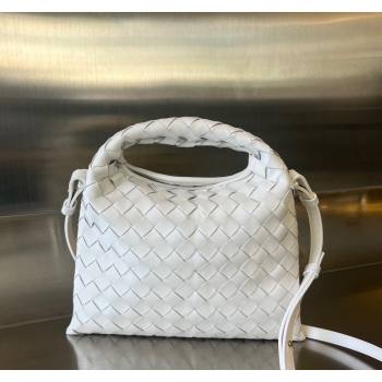 Bottega Veneta Mini Hop Hobo Bag in Intrecciato Leather White 2023 777586 (WT-240314051)