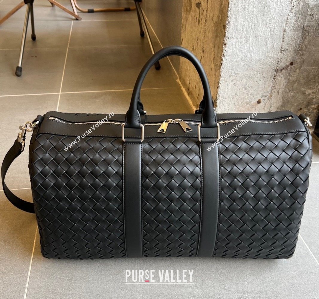 Bottega Veneta Intrecciato Leather Medium Intrecciato Duffle Bag Black 2024 650066 (WT-240314067)