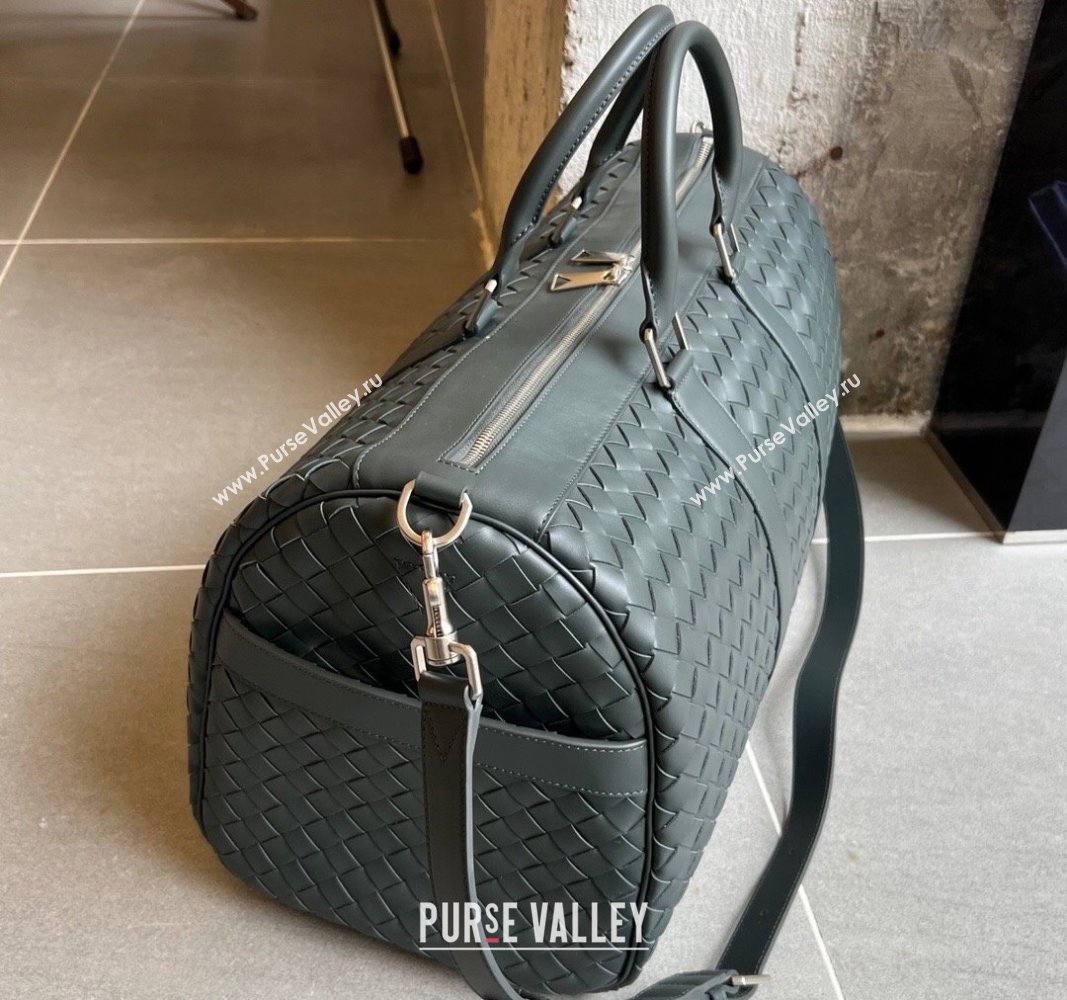 Bottega Veneta Intrecciato Leather Medium Intrecciato Duffle Bag Dark Green 2024 650066 (WT-240314069)
