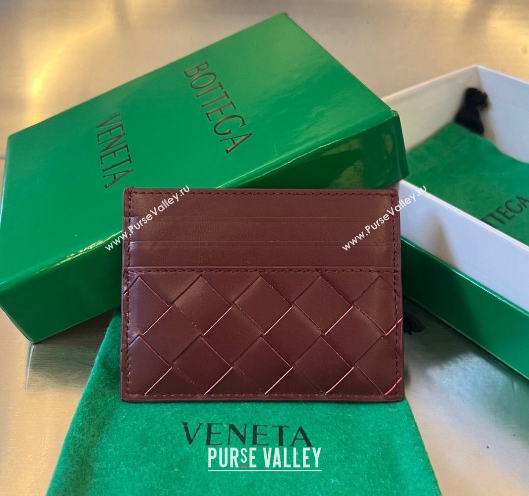 Bottega Veneta Intrecciato Leather Credit Card Case Burgundy 2024 731956 (WT-240314053)
