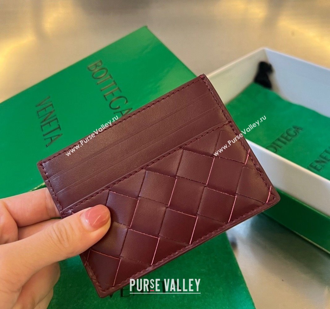 Bottega Veneta Intrecciato Leather Credit Card Case Burgundy 2024 731956 (WT-240314053)