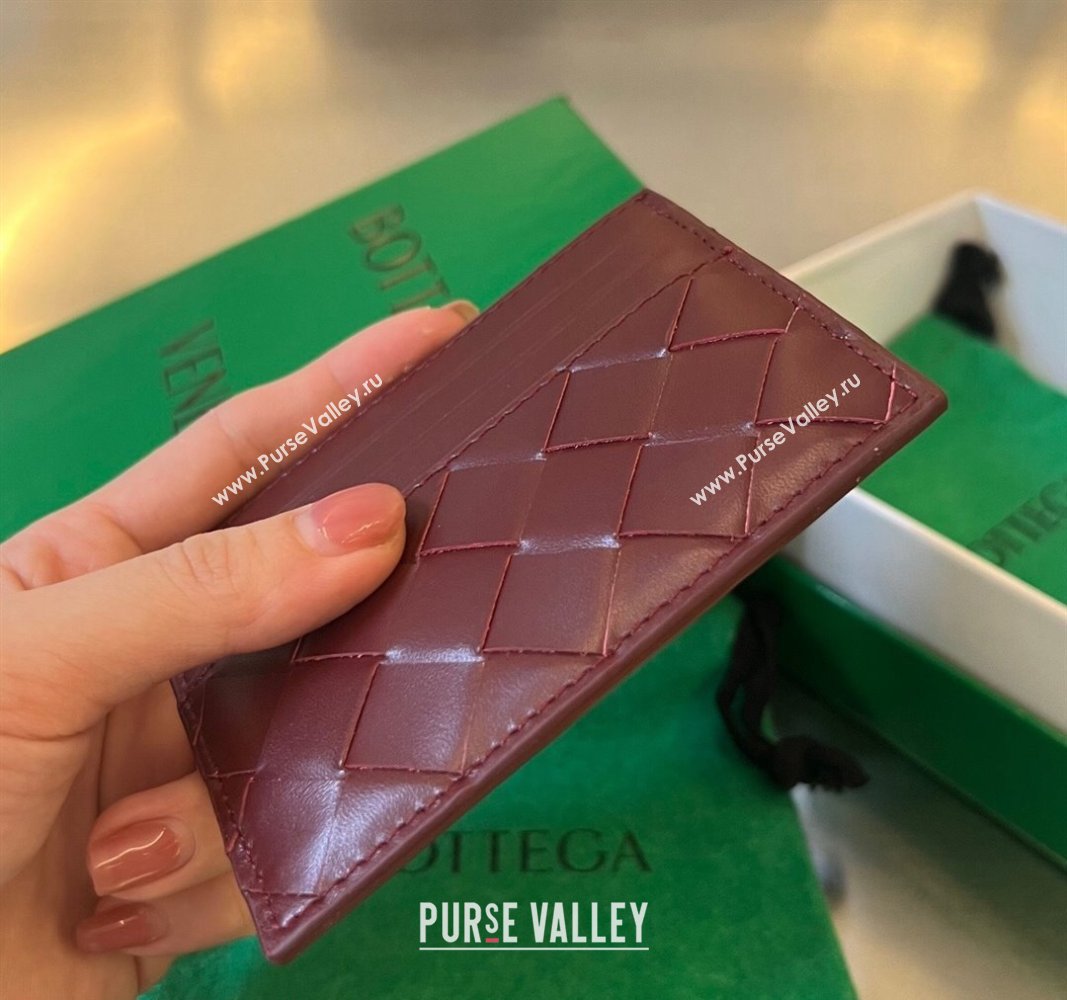 Bottega Veneta Intrecciato Leather Credit Card Case Burgundy 2024 731956 (WT-240314053)