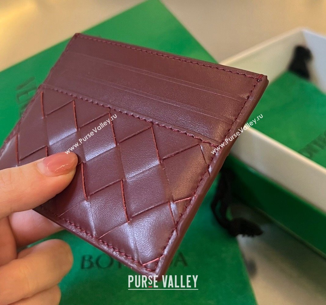 Bottega Veneta Intrecciato Leather Credit Card Case Burgundy 2024 731956 (WT-240314053)