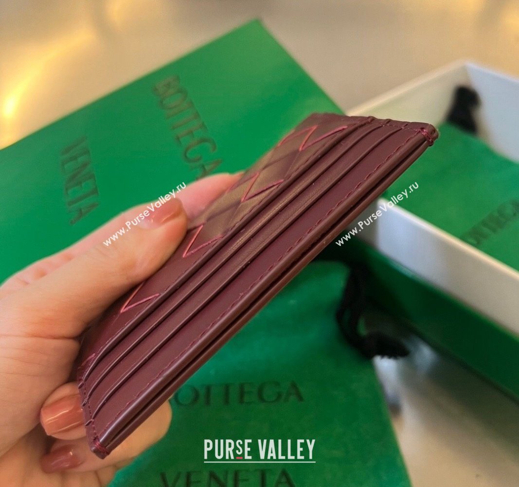 Bottega Veneta Intrecciato Leather Credit Card Case Burgundy 2024 731956 (WT-240314053)