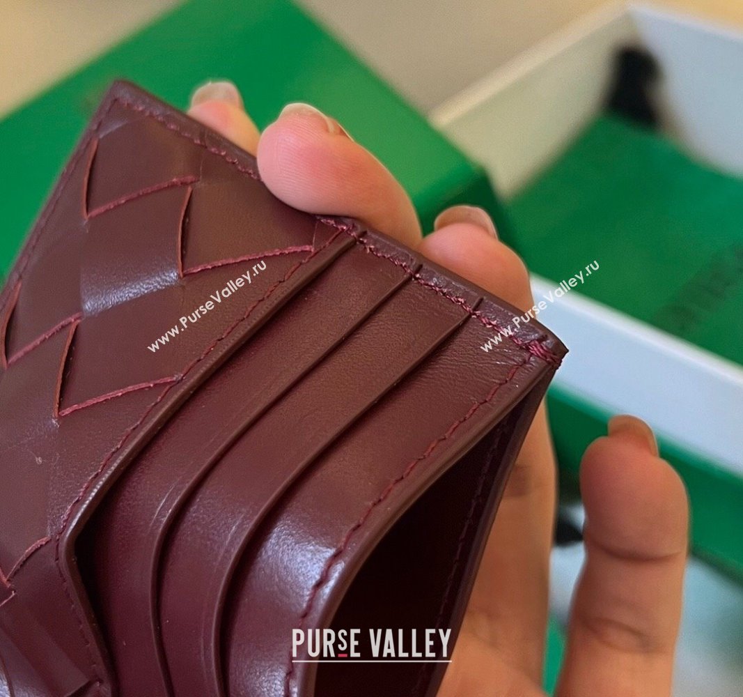 Bottega Veneta Intrecciato Leather Credit Card Case Burgundy 2024 731956 (WT-240314053)