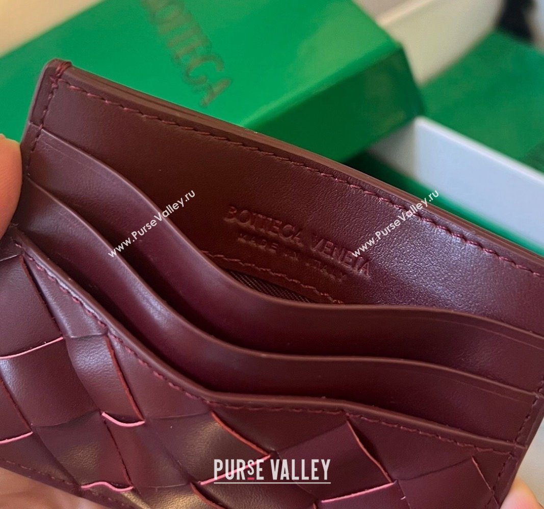 Bottega Veneta Intrecciato Leather Credit Card Case Burgundy 2024 731956 (WT-240314053)