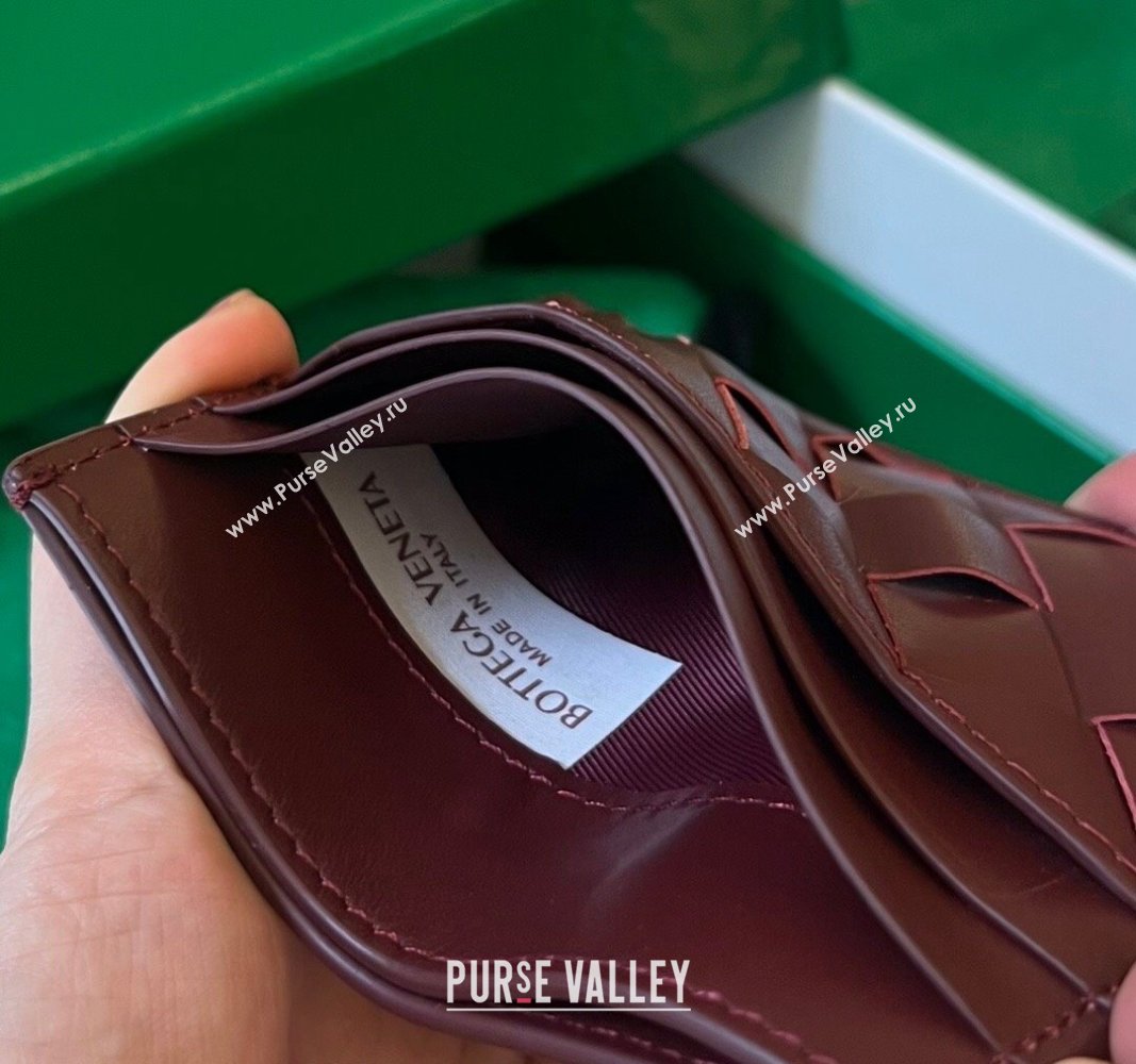 Bottega Veneta Intrecciato Leather Credit Card Case Burgundy 2024 731956 (WT-240314053)