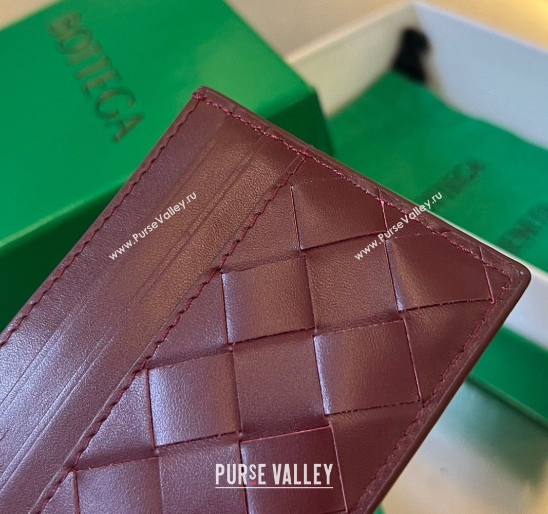 Bottega Veneta Intrecciato Leather Credit Card Case Burgundy 2024 731956 (WT-240314053)