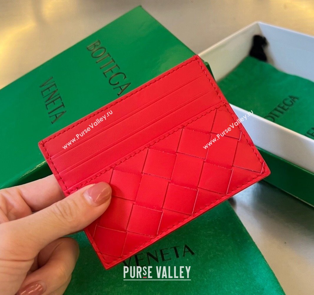 Bottega Veneta Intrecciato Leather Credit Card Case Red 2024 731956 (WT-240314054)