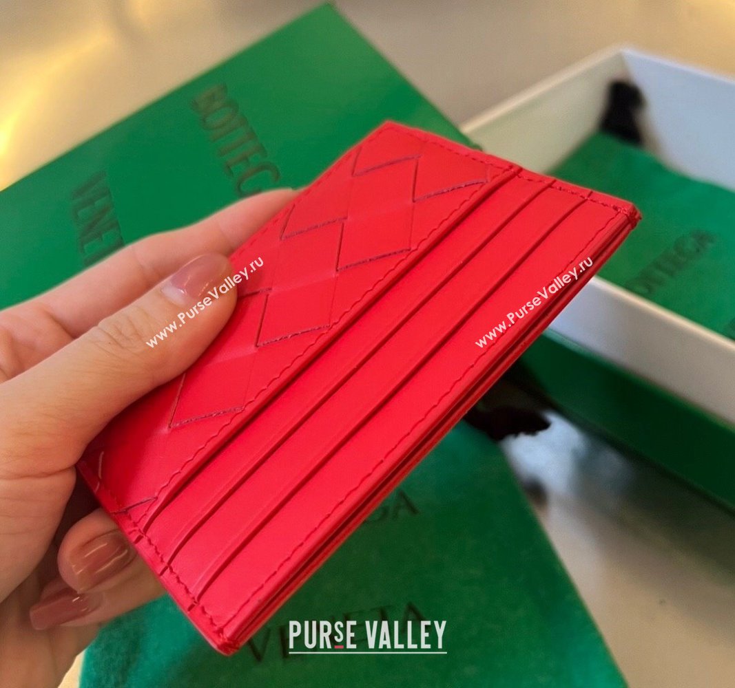 Bottega Veneta Intrecciato Leather Credit Card Case Red 2024 731956 (WT-240314054)