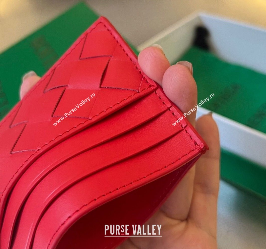 Bottega Veneta Intrecciato Leather Credit Card Case Red 2024 731956 (WT-240314054)