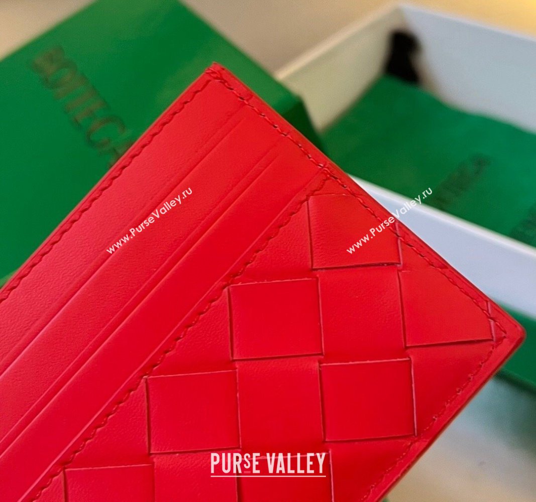 Bottega Veneta Intrecciato Leather Credit Card Case Red 2024 731956 (WT-240314054)