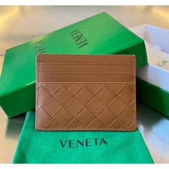 Bottega Veneta Intrecciato Leather Credit Card Case Wood Brown 2024 731956 (WT-240314055)
