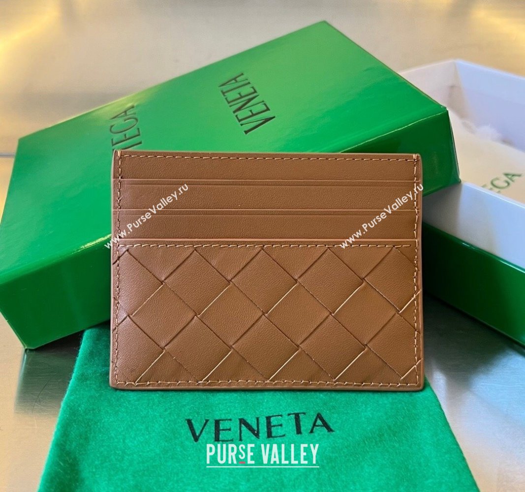 Bottega Veneta Intrecciato Leather Credit Card Case Wood Brown 2024 731956 (WT-240314055)